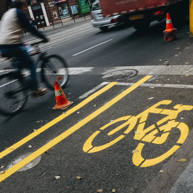 Festik a Szent István körúti új kerékpársáv útburkolati jeleit